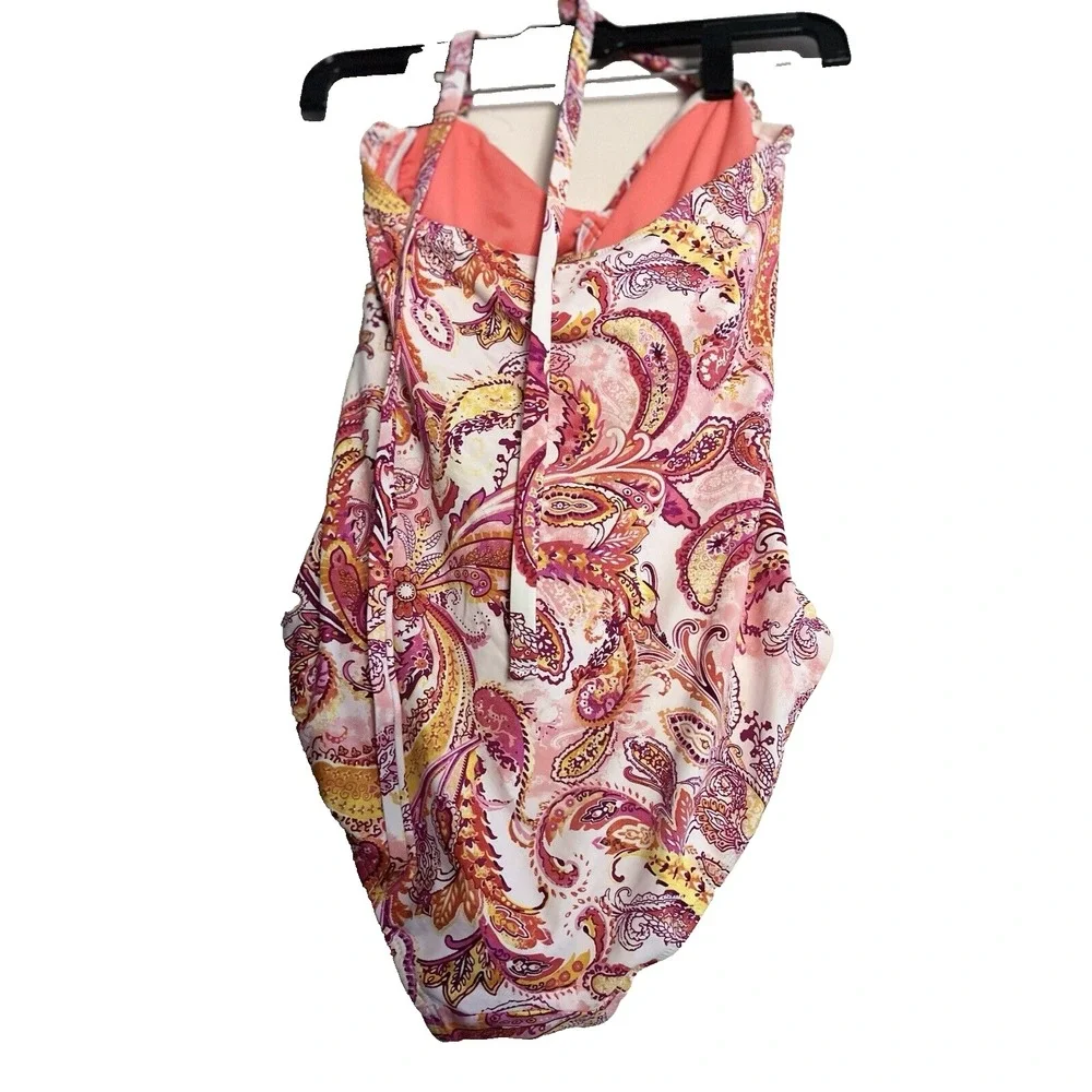 Lauren Ralph Lauren Womens 8 Paisley One Piece Swimsuit Halter Tummy Control